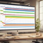 Un diagramme de Gantt détaillé affiché sur un écran tactile moderne dans un bureau lumineux et professionnel, intégrant les logos des principaux outils de gestion de projet.