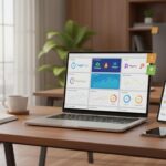 Bureau moderne avec ordinateur affichant plusieurs logiciels de suivi du temps en 2025 pour optimiser productivité et gestion du travail.