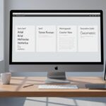 Bureau moderne d'un designer web en 2025 affichant des échantillons de polices web safe avec logos des outils et interfaces claires.